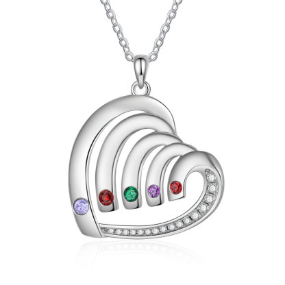 Personalised Heart Pendant Necklace Custom 5 Birthstones & 5 Names Necklace Gifts for Her-Jessemade AU