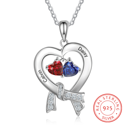 Personalised Heart Necklace With 2 Birthstones Custom Names Best Gift For Women-Jessemade AU