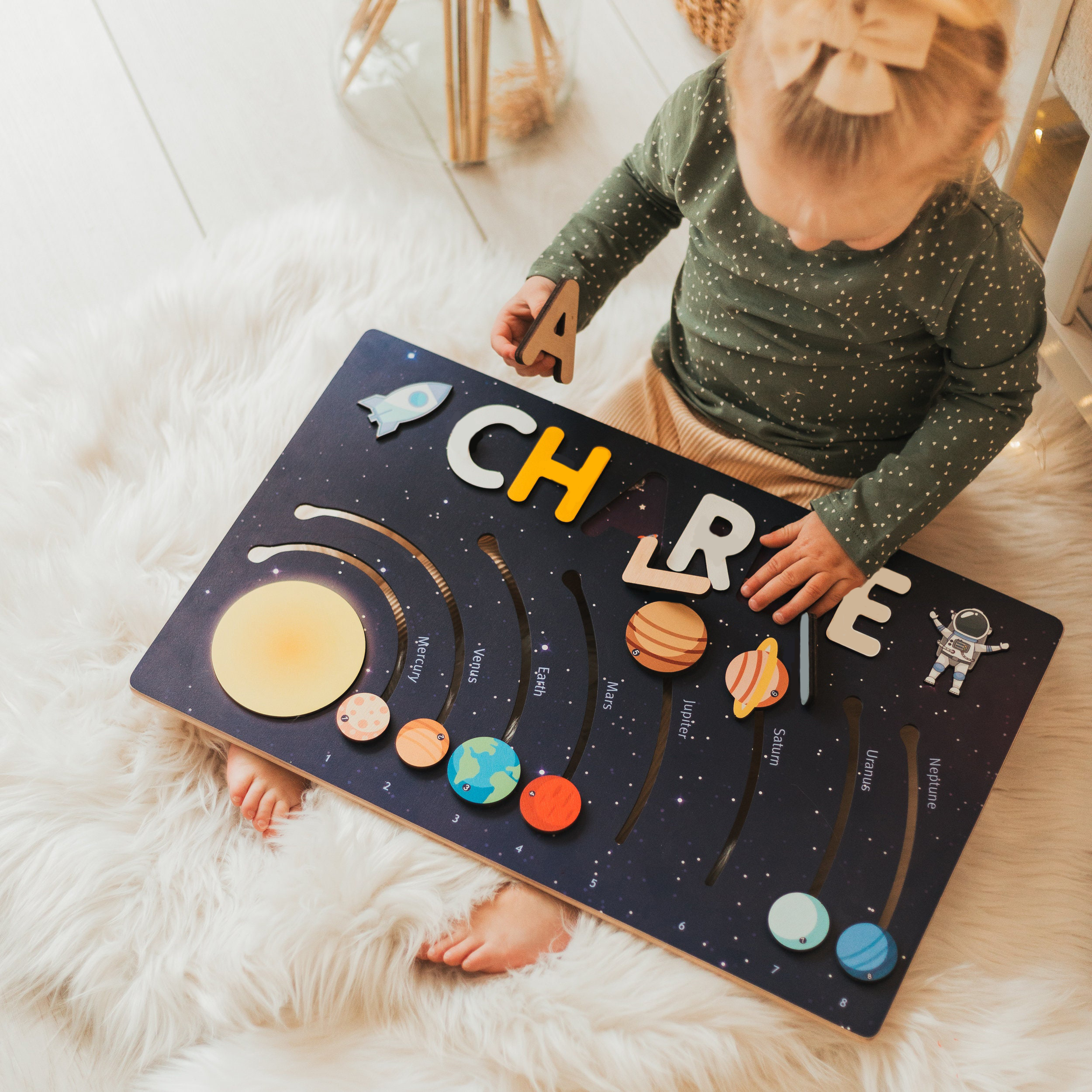 Wooden Slideable Planet Name Puzzles Personalised Space Educational Toys for Toddlers-Jessemade AU