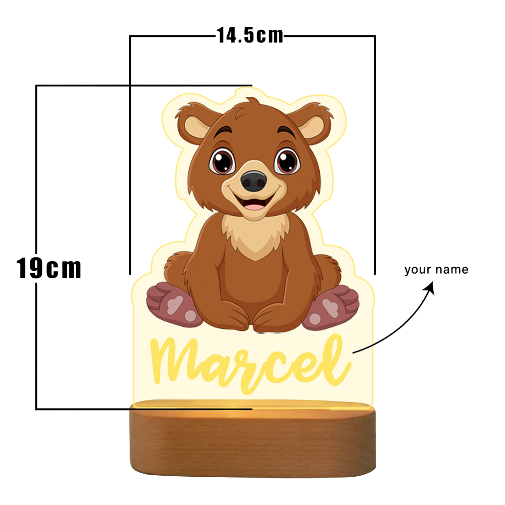 Custom Name Brown Bear Night Light LED Lamp Gifts For Kids-Jessemade AU