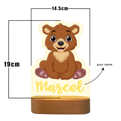 Custom Name Brown Bear Night Light LED Lamp Gifts For Kids-Jessemade AU