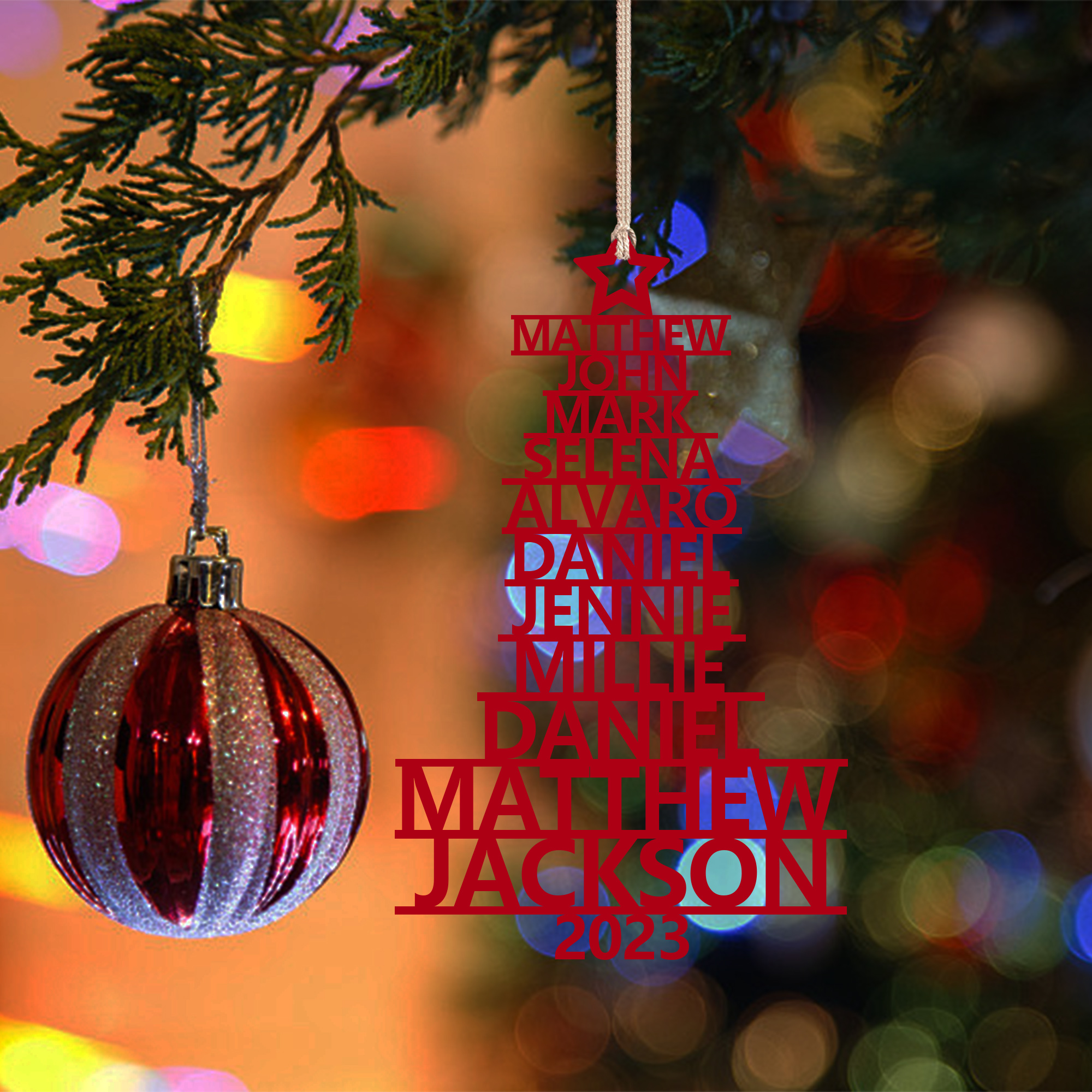 11 Names - Personalised Christmas Tree Ornaments Customised Name Xmas Wooden Decor Gifts for Family Friends-Jessemade AU