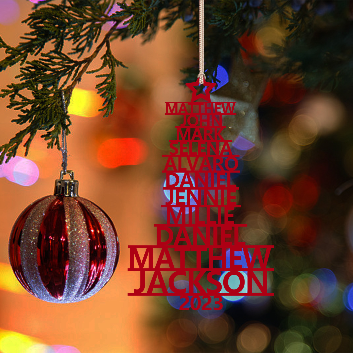 11 Names - Personalised Christmas Tree Ornaments Customised Name Xmas Wooden Decor Gifts for Family Friends-Jessemade AU