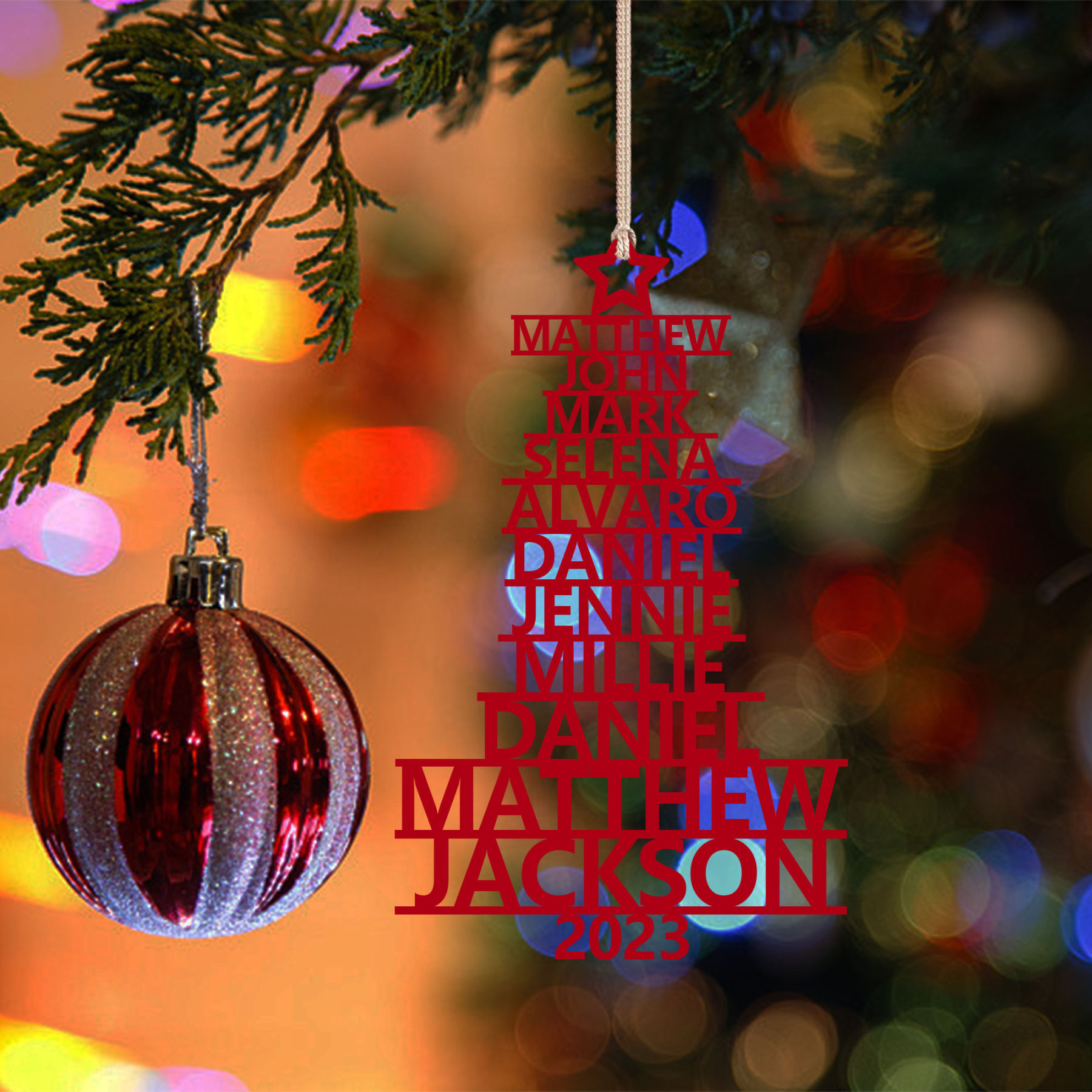 11 Names - Personalised Christmas Tree Ornaments Customised Name Xmas Wooden Decor Gifts for Family Friends-Jessemade AU