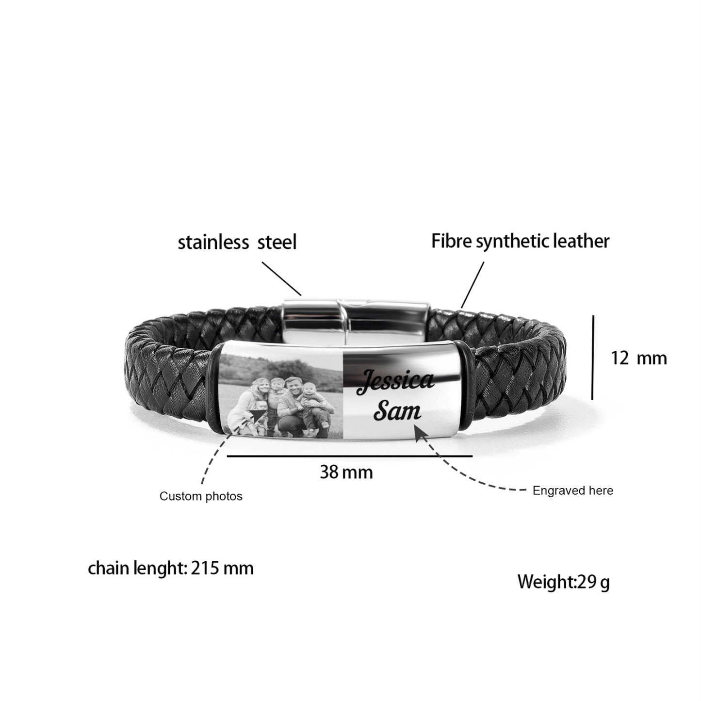 Personalised Photo Bracelet Custom Leather Men's Bracelet Bangle Gifts For Him-Jessemade AU