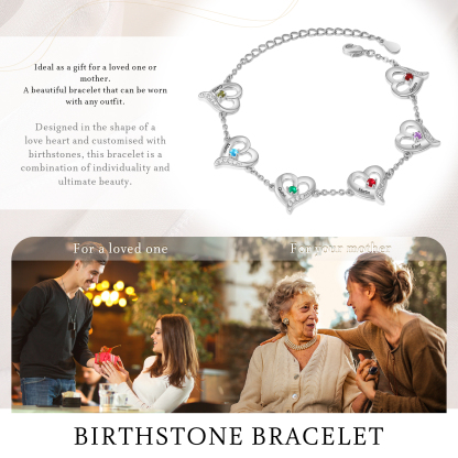 6 Names - Personalised Heart Bracelet Customised Names & Birthstones Bracelets Silver Valentine's Day Gift For Her-Jessemade AU