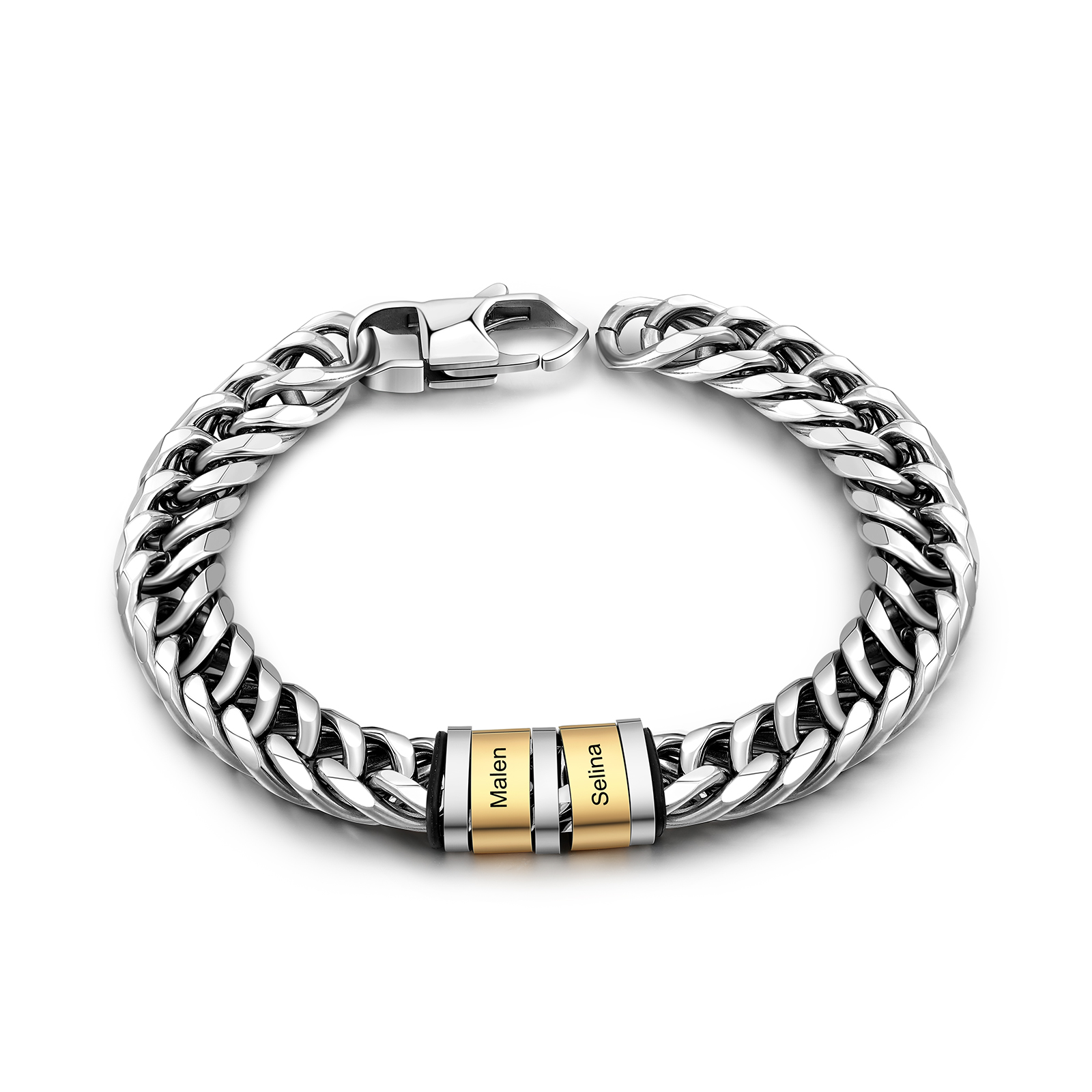 Personalised Cuban Chain Bracelet Customised Name Bracelet with 2 Beads-Jessemade AU