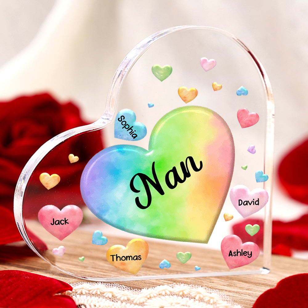 5 Names - Personalised Acrylic Heart Keepsake Custom Text Colourful Hearts Ornament Gift for Mother/Grandma-Jessemade AU