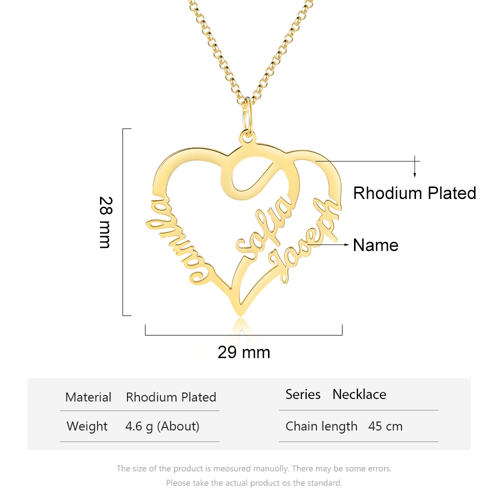 Heart Name Necklace with 3 Names Personalised Custom Name Necklace Mother's Day Gift-Jessemade AU