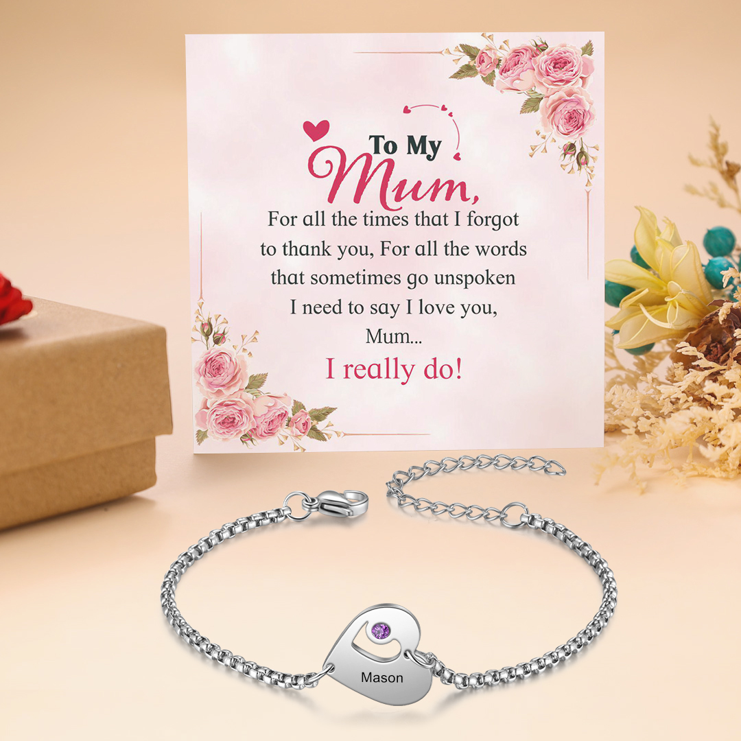 Personalised Heart Bracelet with Birthstones Custom 1 Name Family Bracelet Gifts for Her-Jessemade AU
