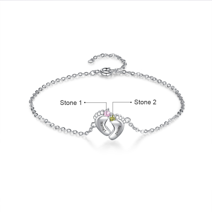 Personalised Baby Foot Necklace With 2 Birthstones Engraved Names Gift For Mother-Jessemade AU