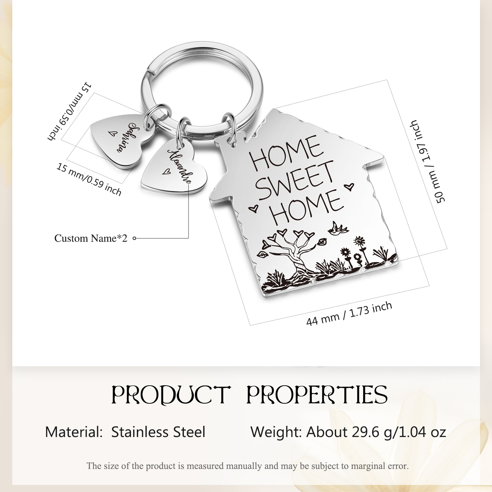 New Home Keychain Customised with 2 Names Keyring Stainless Steel Personalised Gift for Couples-Jessemade AU