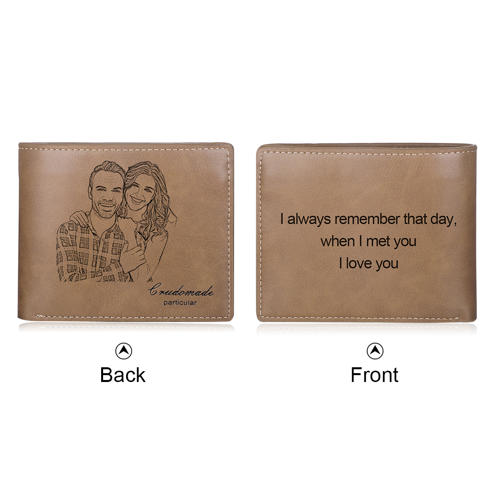 Personalised Leather Wallet Engraved Photo Short Purse Gifts For Men-Jessemade AU