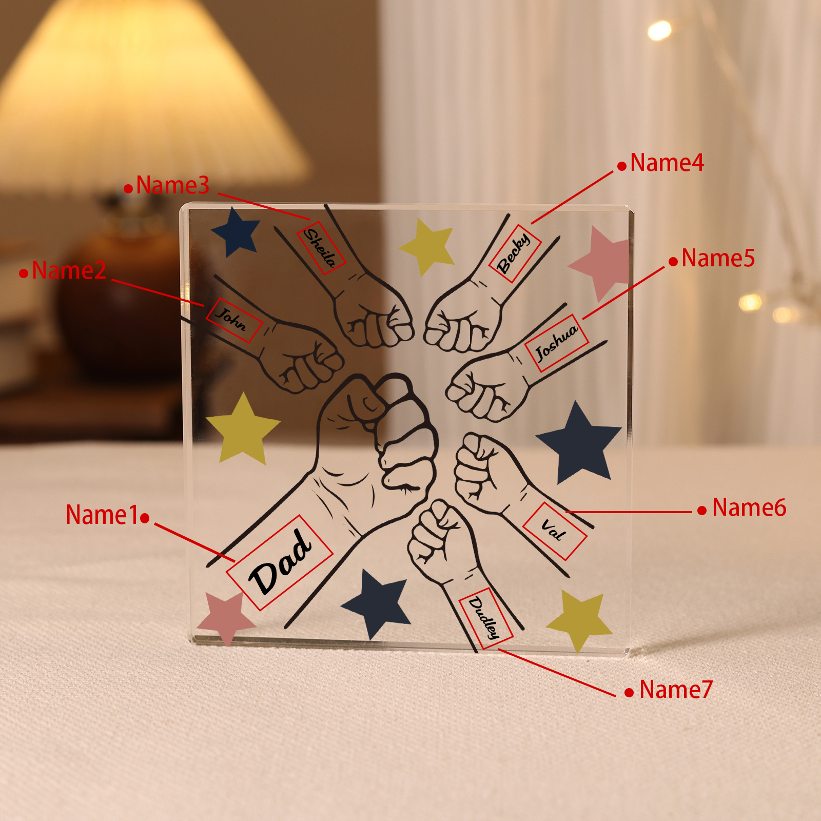 Personalised 7 Names Acrylic Square Keepsake Fist Bump Rectangle Plaque Father's Day Gifts -Jessemade AU