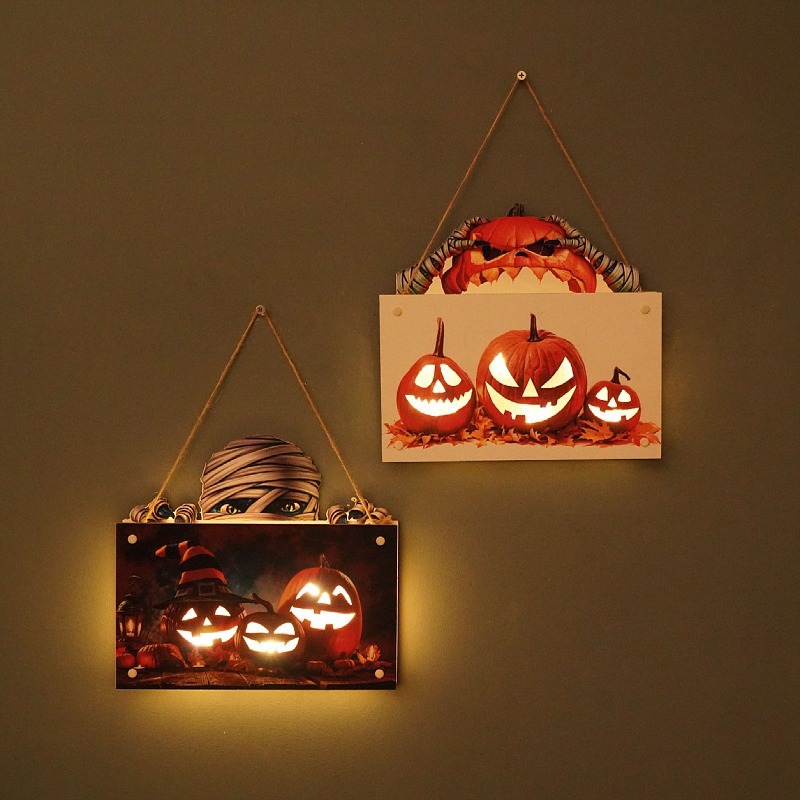 Halloween Wooden LED Night Light Door Sign Hanging Ornament-Jessemade AU