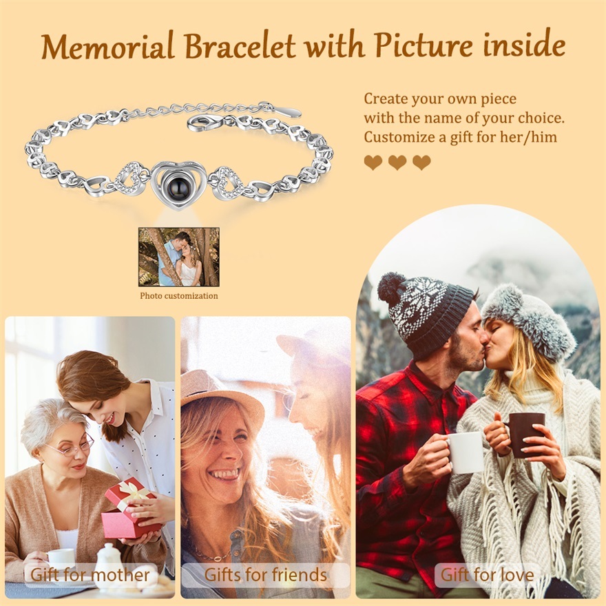 Heart Chain Projection Bracelet Personalised Photo Bracelet Creative Gift for Her-Jessemade AU