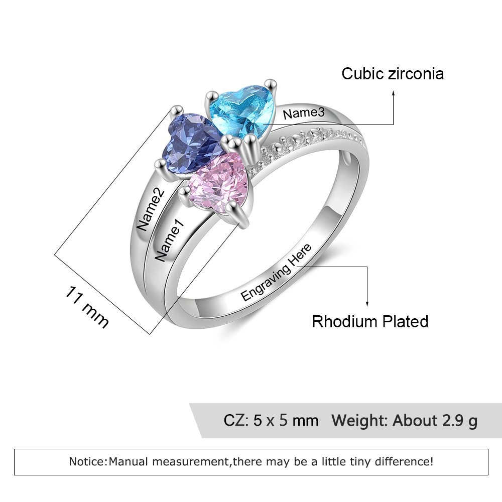 Personalised 3 Birthstones Mothers Ring With Names Gifts For Her-Jessemade AU