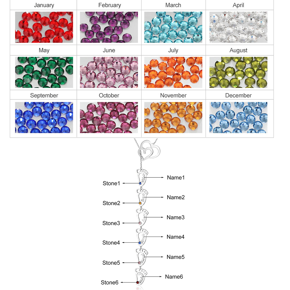 Personalised Baby Foot Necklace With Birthstones Custom 6 Names Necklace Gift For Mother-Jessemade AU