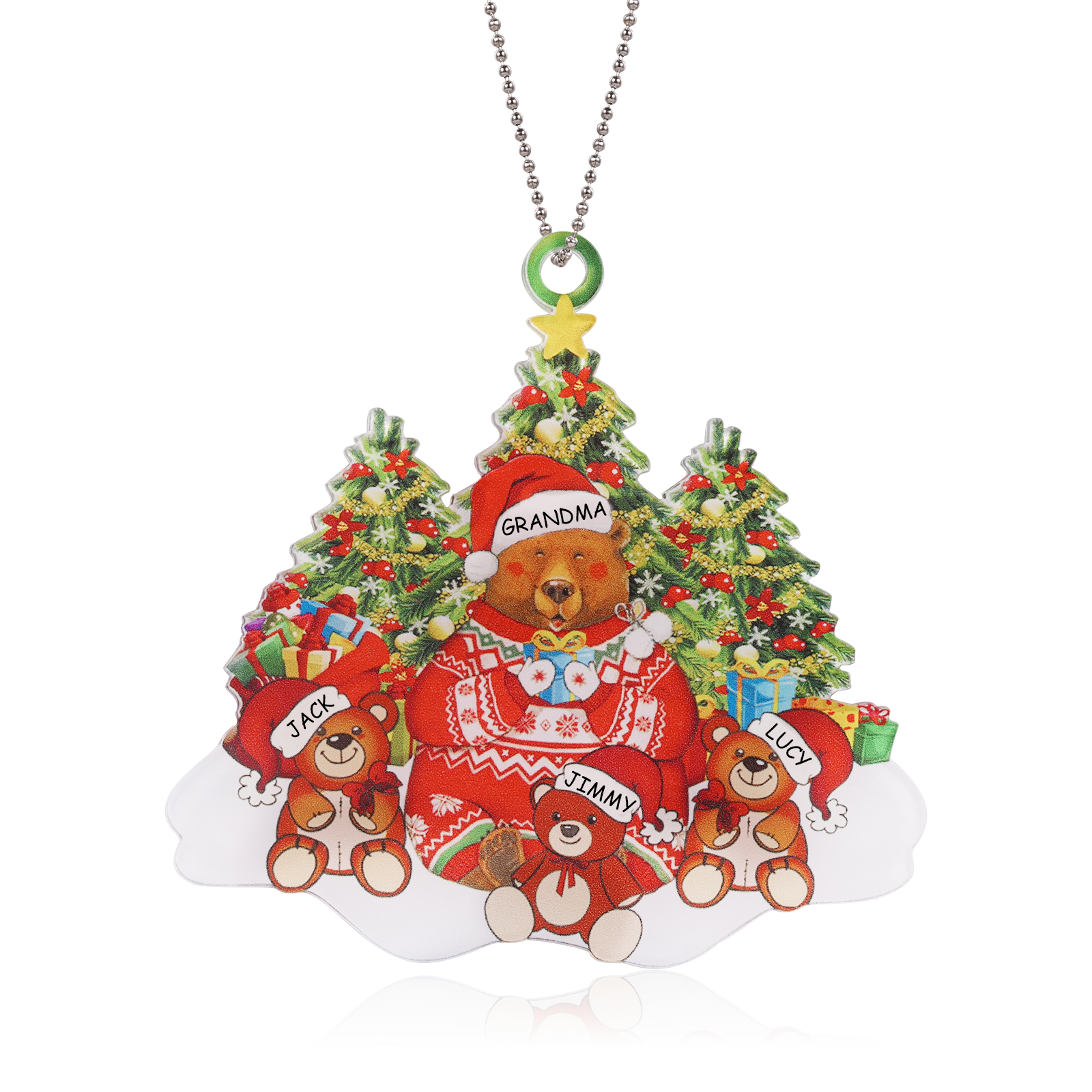 4 Names - Personalised Acrylic Christmas Bear Ornaments Customised Text & Name Xmas Pendant Gifts for Family-Jessemade AU