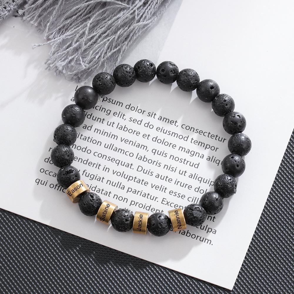 Black Lava Rock Beaded Bracelet Men Bracelet Custom 4 Names Gift for Him-Jessemade AU
