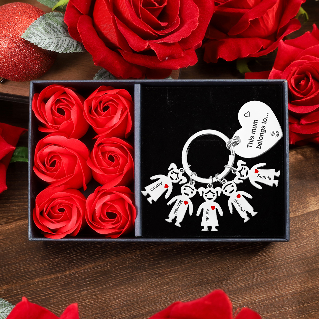 5 Names - Personalised Keychain with Kid Charm Engraved Names Keychain Heart Mother's Day Gift for Mum/Nan-Jessemade AU