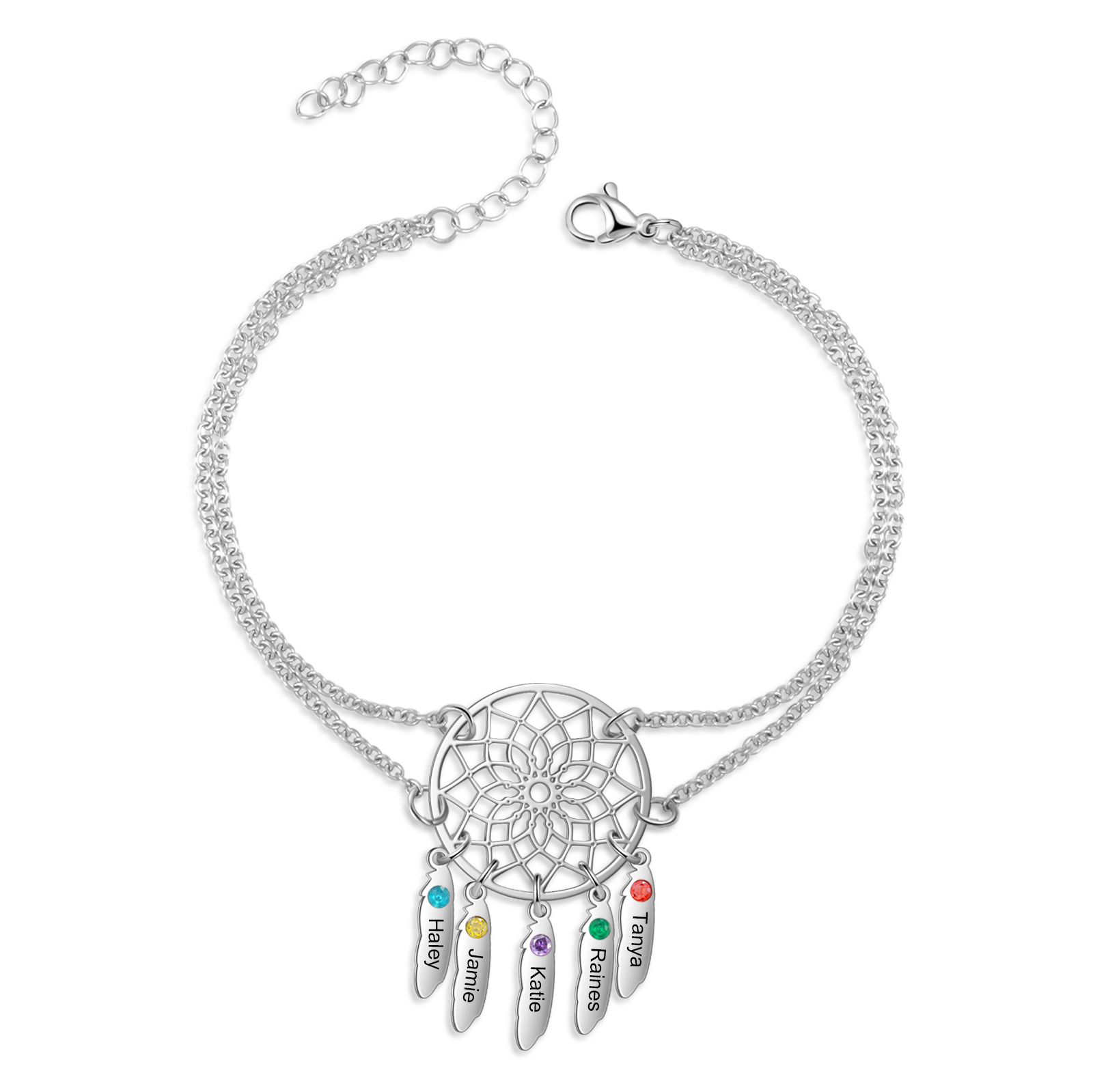 Personalised Dream Catcher Necklace With 5 Birthstones Engraved Names Gift For Women-Jessemade AU