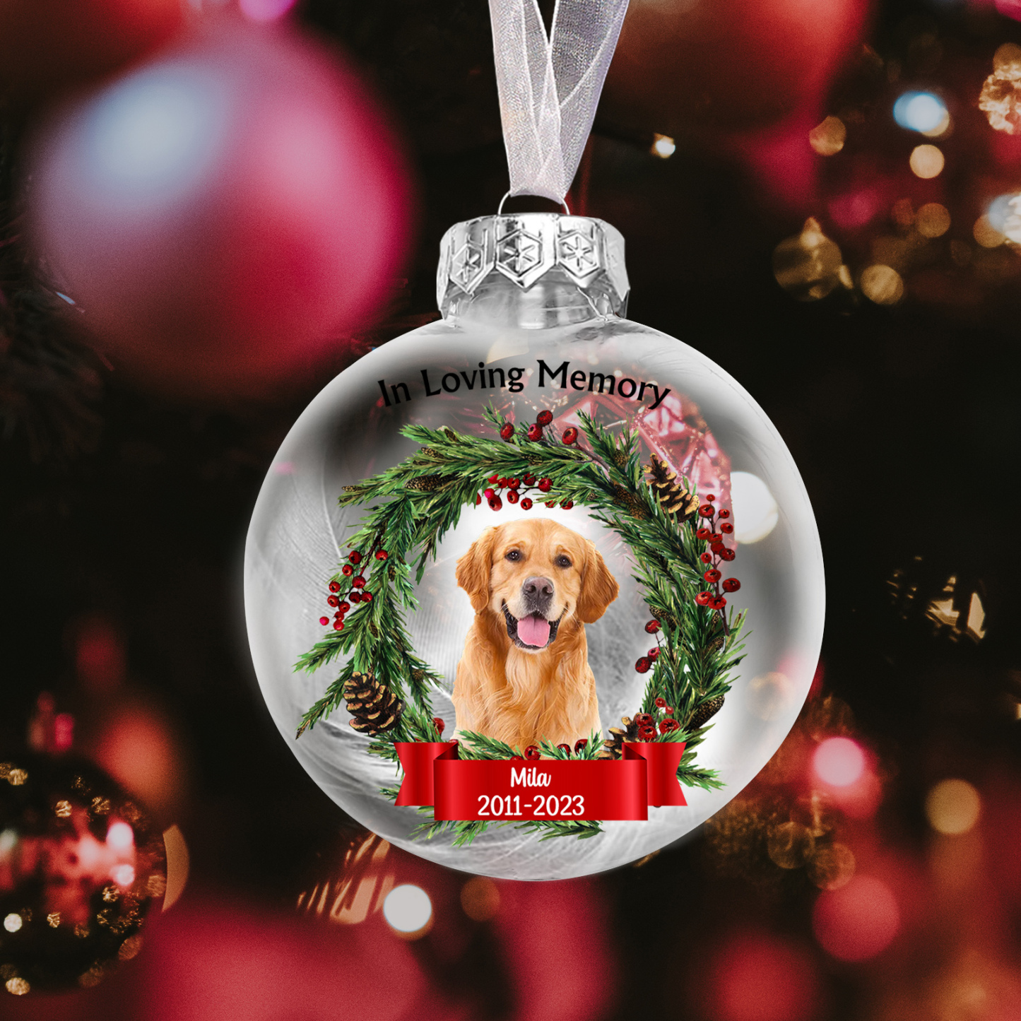 Memorial Ball Feather Ornaments Custom Photo & Text Christmas Hanging Ornament Commemorate Deceased Loved Ones - In Loving Memory-Jessemade AU