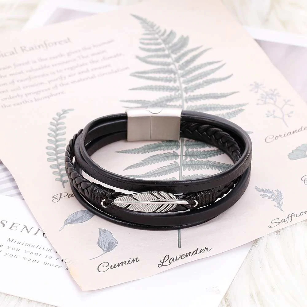 To My Grandson, Inspirational Feather Bracelet Bangle with Message Card Gifts For Her Him