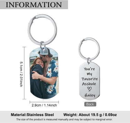 Personalised Photo Keychain Custom 1 Name Keychain - You're My Favourite Asshole - Valentine's Day Gifts for Him-Jessemade AU