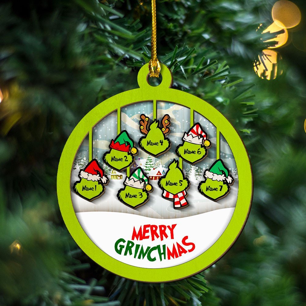 Merry Grinchmas Family Ornament Custom 7 Names Wooden Ornament-Jessemade AU