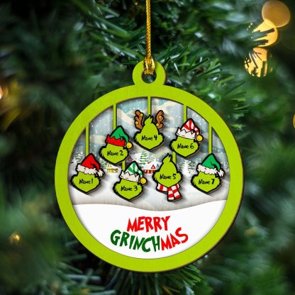 Merry Grinchmas Family Ornament Custom 7 Names Wooden Ornament-Jessemade AU