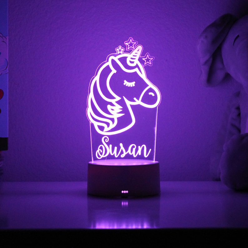 Personalised Unicorn Night Light Custom Name 7 Colours LED Lamp for Kid-Jessemade AU