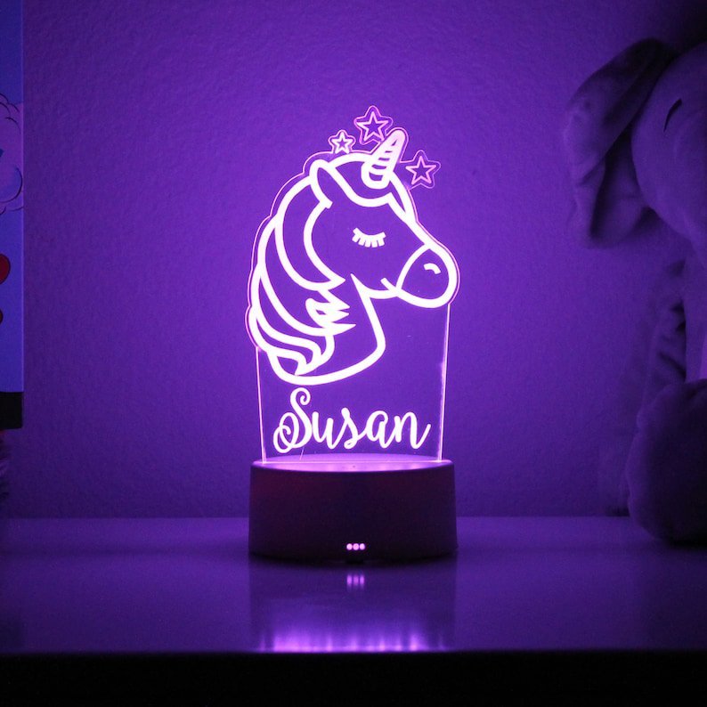 Personalised Unicorn Night Light Custom Name 7 Colours LED Lamp for Kid-Jessemade AU