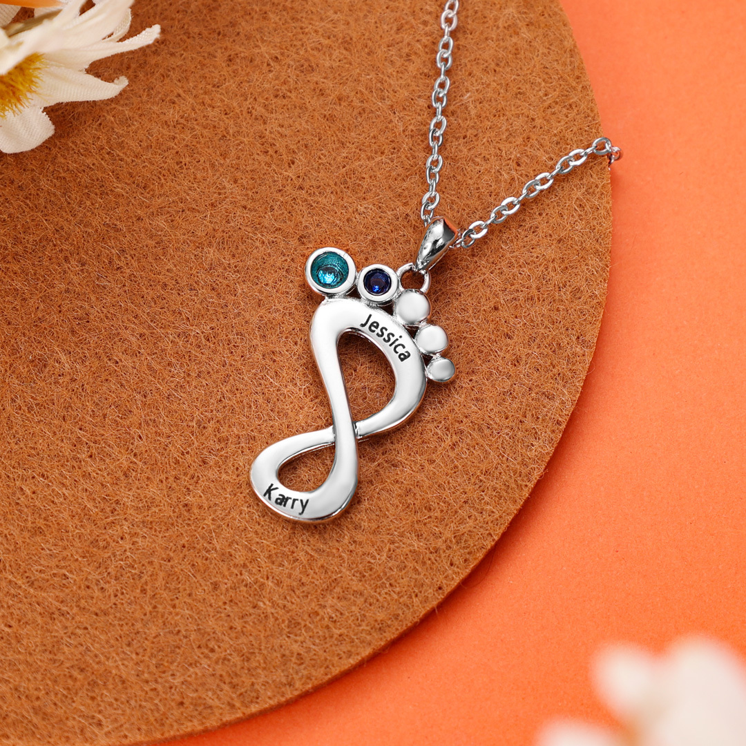 Personalised Baby Foot Necklace With 1 Birthstone Engraved Family Name Gift For Mother-Jessemade AU