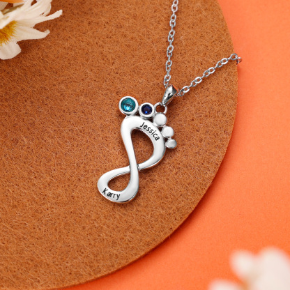 Personalised Baby Foot Necklace With 1 Birthstone Engraved Family Name Gift For Mother-Jessemade AU
