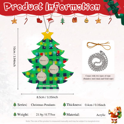 3 Names - Personalised Acrylic Christmas Tree Ornaments Customised Text & Name Xmas Pendant Gifts for Family Friends-Jessemade AU