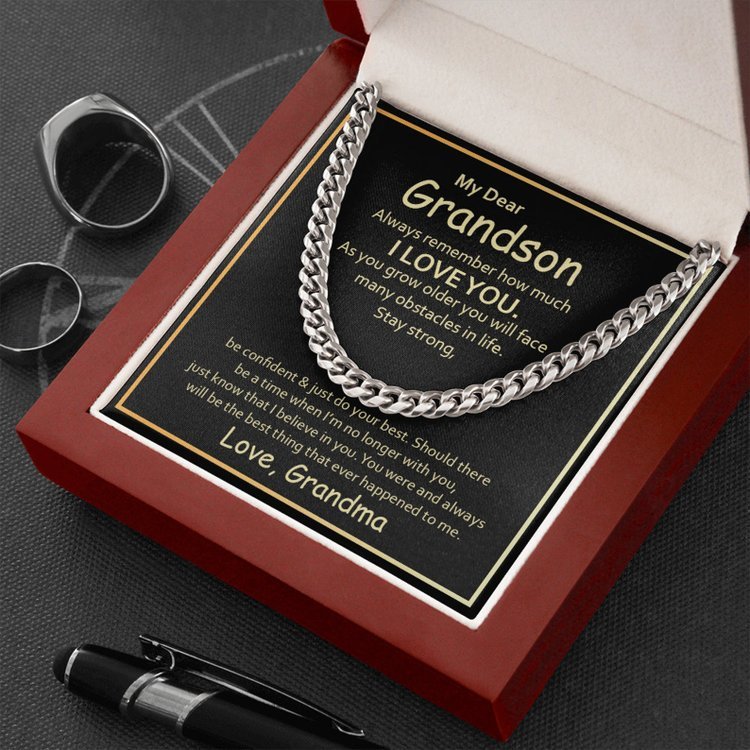 To My Grandson Love, Grandma Cuban Chain Necklace Stainless Steel Necklace Warm Gift-Jessemade AU