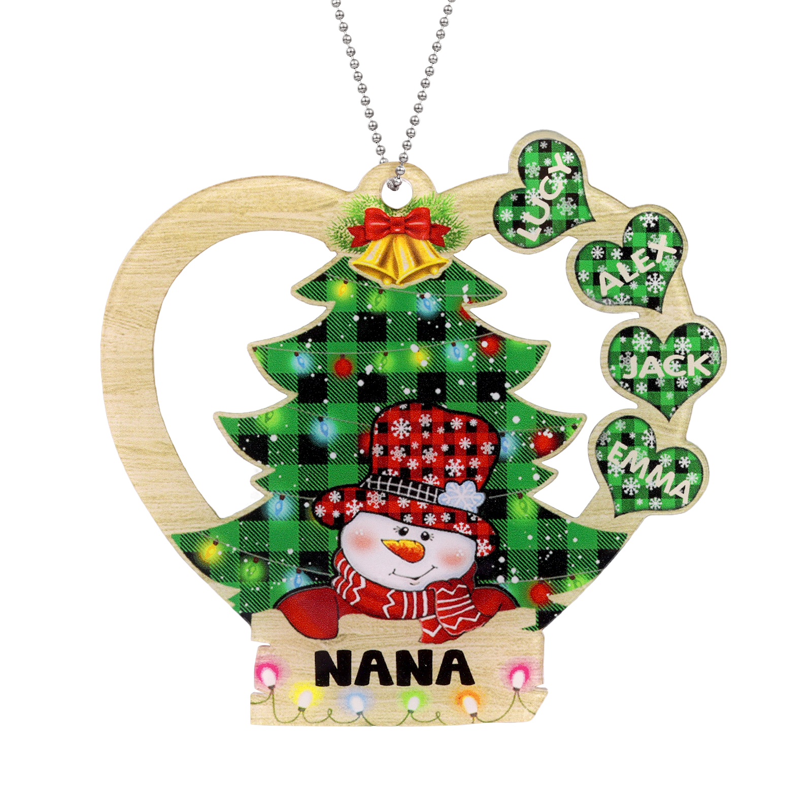 4 Names - Personalised Heart Christmas Tree Ornament Customised Name & Text Acrylic Snowman Hanging Ornaments Gift for Family-Jessemade AU