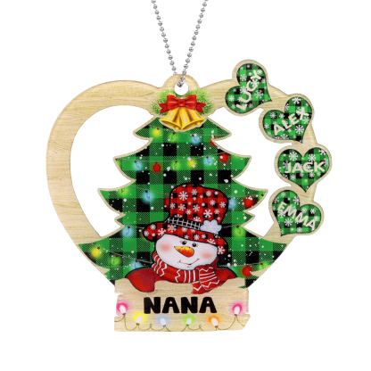 4 Names - Personalised Heart Christmas Tree Ornament Customised Name & Text Acrylic Snowman Hanging Ornaments Gift for Family-Jessemade AU