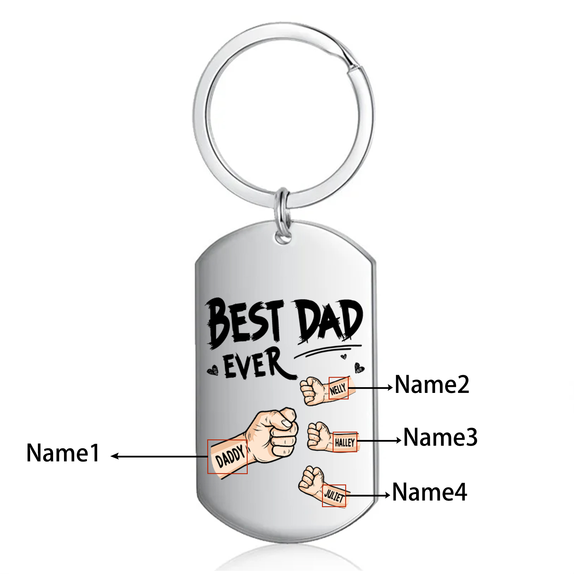 Personalised 4 Names Keychain Custom Fist Bump Keychain Father's Day Gift - Best Dad Ever-Jessemade AU