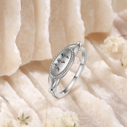 Customised 1-3 Birthflowers Ring Personalised Oval Plaque Ring Gifts for Her-Jessemade AU