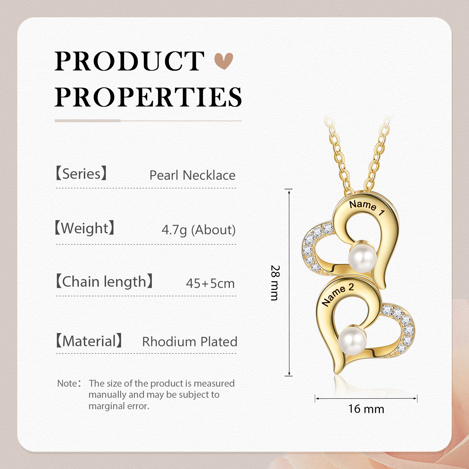 2 Names - Personalised Heart Shape Pendant Necklace Women's Customised Name Necklace Pearl Necklace Birthday Gift for Mother-Jessemade AU