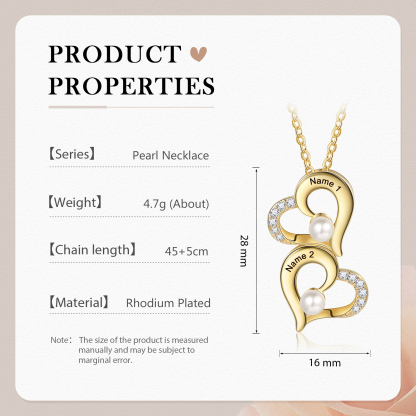 2 Names - Personalised Heart Shape Pendant Necklace Women's Customised Name Necklace Pearl Necklace Birthday Gift for Mother-Jessemade AU