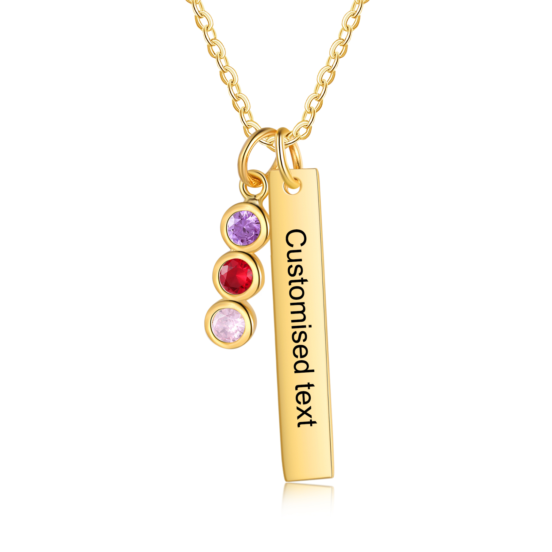 Personalised Bar Pendant Necklace Custom 3 Birthstones & 1 Text Necklace Birthday Gift for Her-Jessemade AU