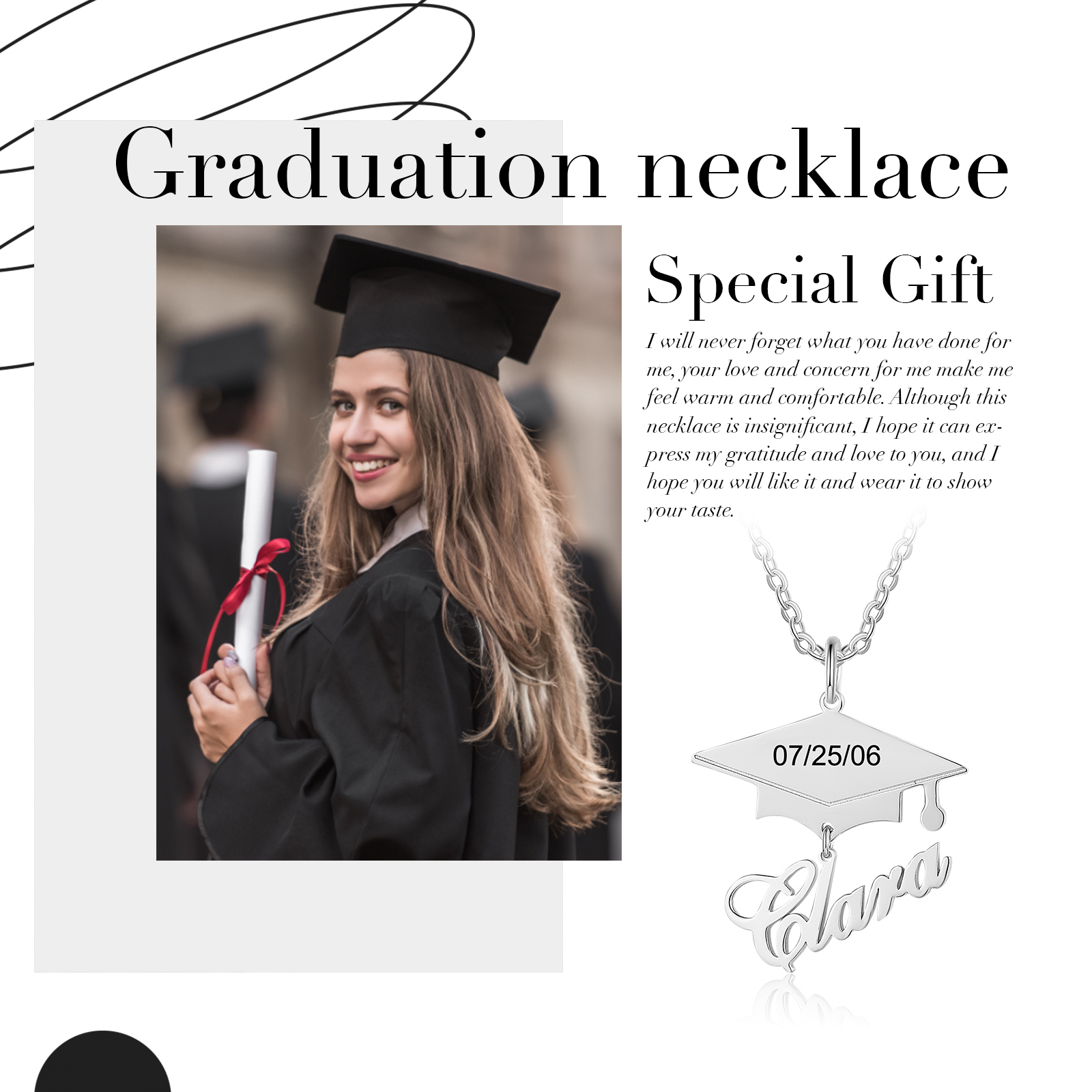 Personalised Graduation Name Necklace Bachelor Cap Necklace-Jessemade AU