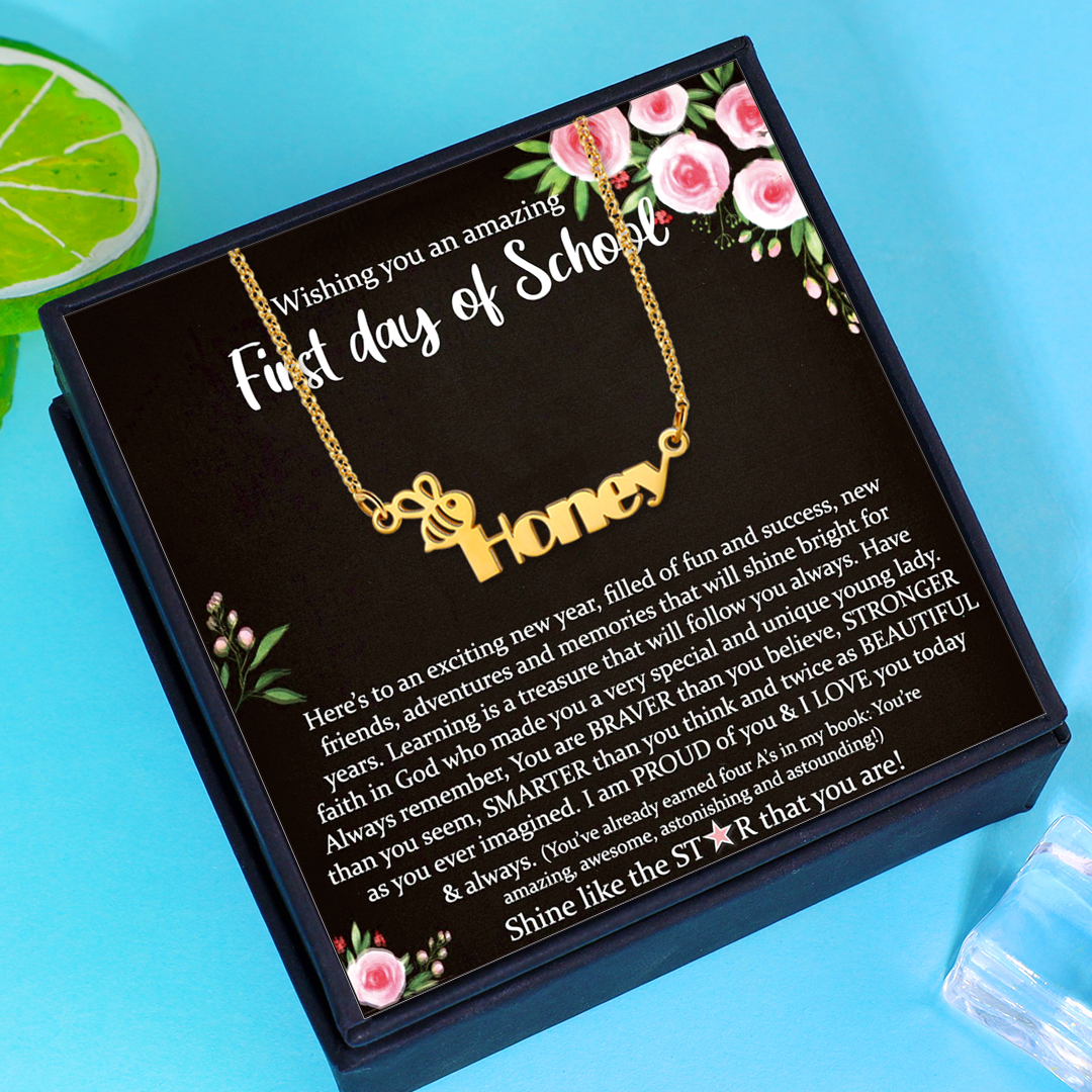 Personalised Name Necklace Custom Name Honey Bees Necklace for Kids-Jessemade AU