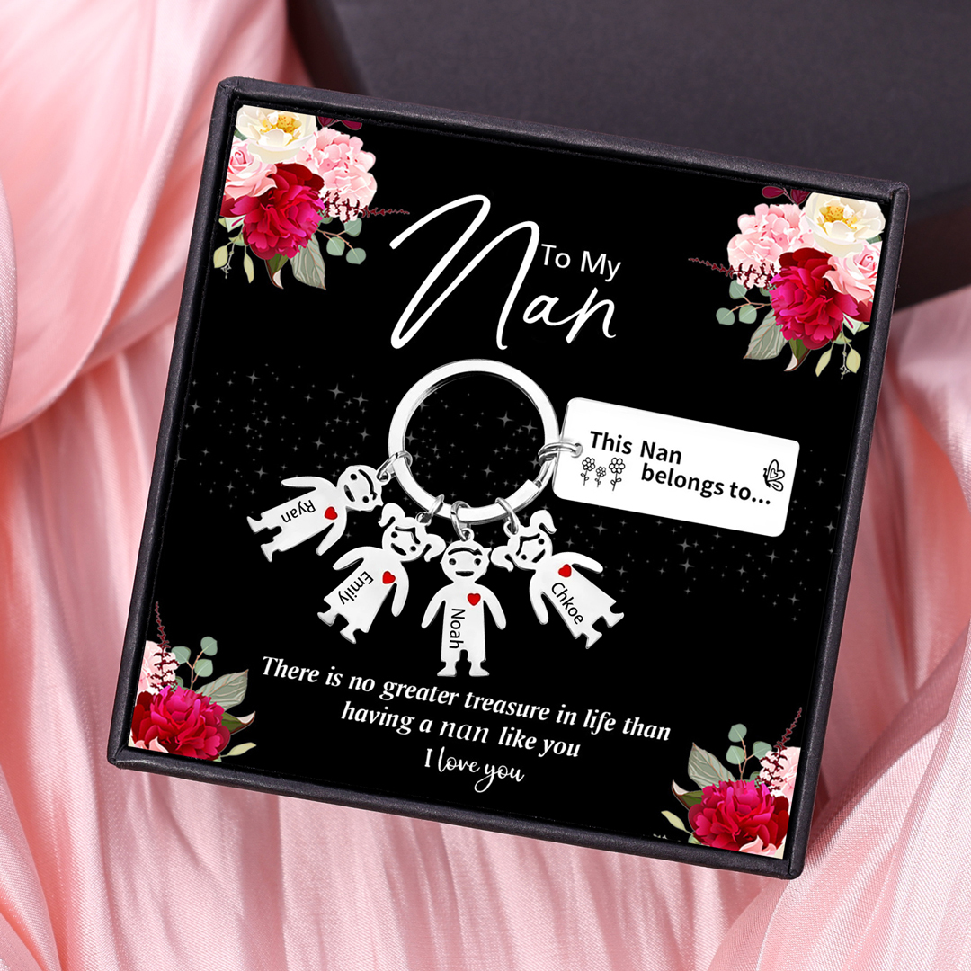 4 Names - Personalised Keychain with Kid Charms Engraved Names Keyring Mother's Day Gift for Nan-Jessemade AU