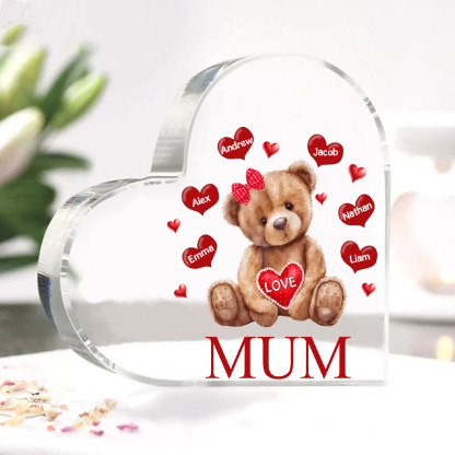 6 Names - Personalised Acrylic Heart Keepsake Custom 2 Texts Teddy Bear Ornaments Gifts for Grandma/Mother-Jessemade AU