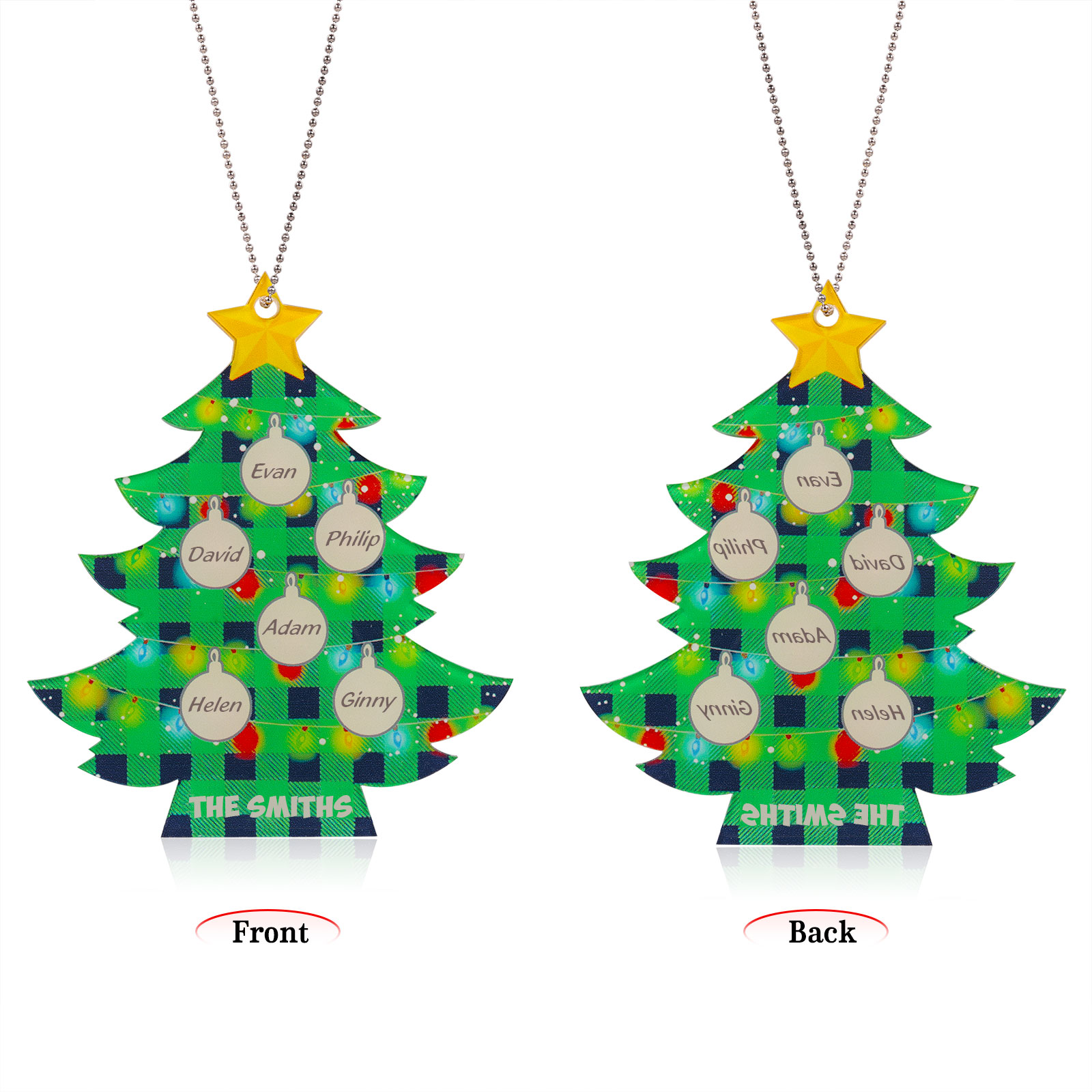 6 Names - Personalised Acrylic Christmas Tree Ornaments Customised Text & Name Xmas Pendant Gifts for Family Friends-Jessemade AU