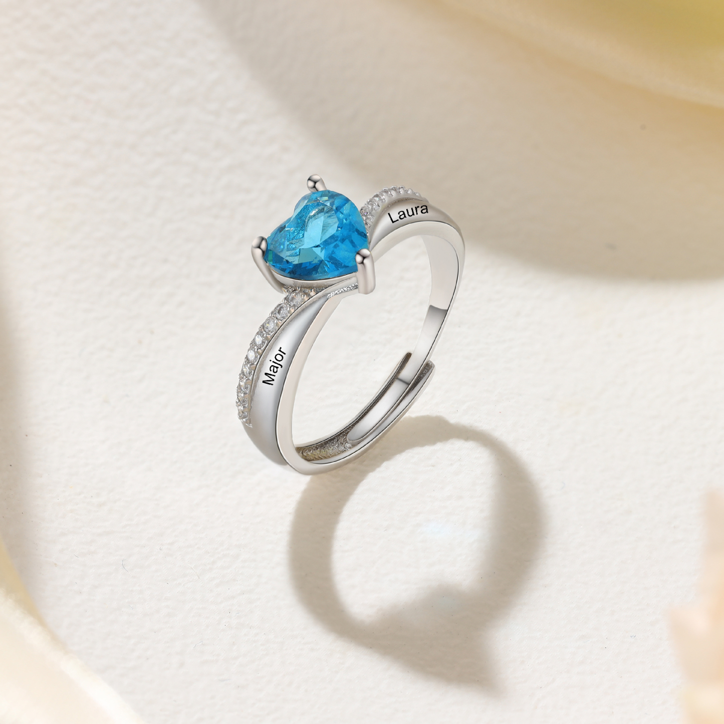 Personalised Heart Birthstone Ring Customised 2 Names Open Ring Gift for Women Girls-Jessemade AU